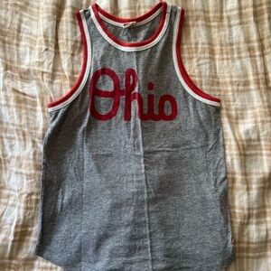Homage Women’s Script Ohio Scarlet and Gray Racerback Tank Top